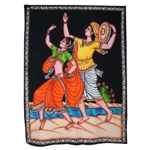 Hand Painted with Dancing Couple Wall Hanging Tapestry Indian Rural 