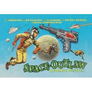  Space Outlaw Atomic Pistol 12x18 Giclee on canvas