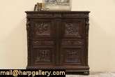 Carved Oak Cabinet, Knights and Scenic Panels  