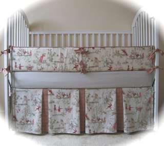ANTIQUE RED OVER THE MOON TOILE BABY CRIB BEDDING SET  