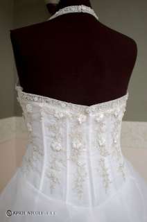 Marys 6734 White Organza Halter Ruched Skirt Wedding Dress NWOT 