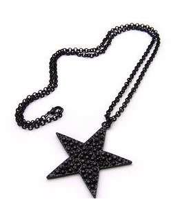 Black Rhinestone Five Pointed Star Chain Necklace H113  