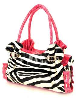 New 2pc. Zebra Handbag & Flat Wallet Set, Hot Pink/ivory  