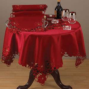 Christmas Holiday Poinsettia Red Tablecloth 36 54 72 Square  