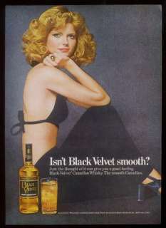 1976 Cheryl Tiegs photo Black Velvet Whisky print ad  