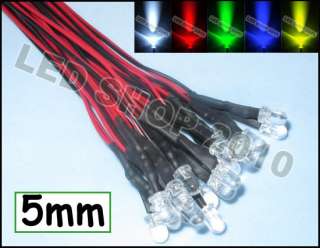 100 pcs 5mm white Red blue green yellow Round LED Pre Wired Lights 12V 
