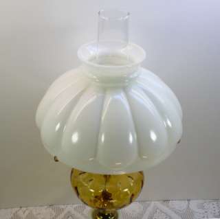   White/Milk Glass Electric Hurricane Table Lamp w/Melon Shade  