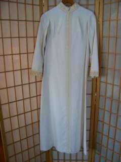 Vtg 60s 70s WHITE EMBROIDER LACE CAFTAN DRESS Womens 6 Full Length Bow 