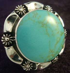 TAXCO MEXICAN STERLING SILVER TURQUOISE ETRUSCAN DESIGN ADJUSTABLE 