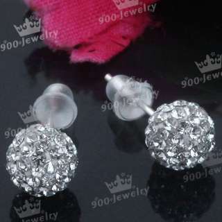 925 Silver White Czech Crystal Ball Earrings Stud 2PCS  