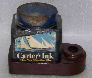 Carter Cube Ink Bottle & Pen Holder w/Bottle sailboats  