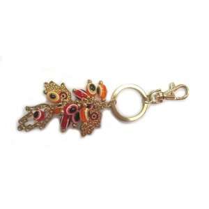   Eye Fashion Keychain with Dangling Hamsa & Wax String   RED Jewelry