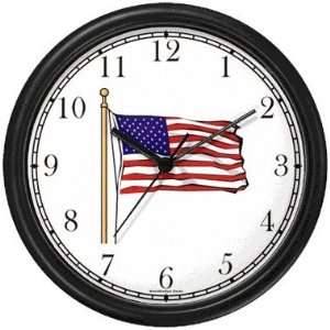US Flag Waving Americana Wall Clock by WatchBuddy Timepieces (Black 