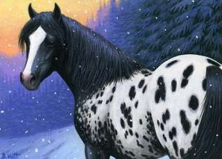 Appaloosa horse winter snow limited edition aceo print art  