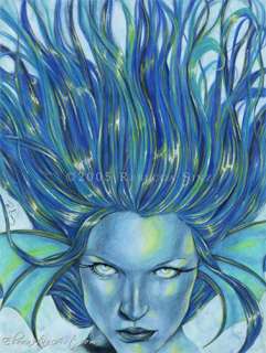 MERMAID Fantasy Art ORIGINAL PAINTING Sea Goddess blue  