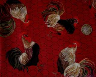 Roosters   Chicken Coop   Fabric   Brick Red   1/2 Yard  