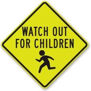 Watch Out For Children (child crossing symbol) Fluorescent Yellow Sign 
