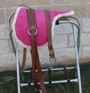 Brand New PINK suede leather Horse bareback saddle with stirrups 