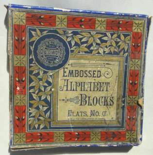 antique victorian ALPHABET ABC WOOD TOY BLOCKS w/BOX  