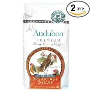 Audubon Premium Shade Grown Coffee, Breakfast Decaf, Whole Bean, 12 