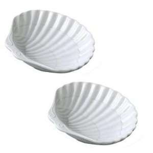  Set of Two White Scallop Shell Dishes 5 1/2 Inches 