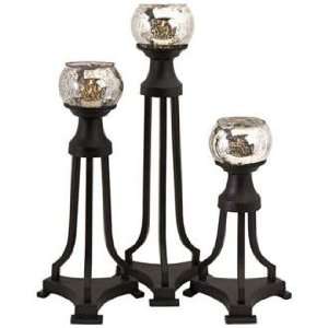    Set of 3 Glass Metal Tri Leg Candle Holders