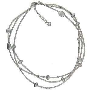  Silver, 16 Inch + 2 1/2 Inch, 3 Row Brushed Satin Bead Necklace