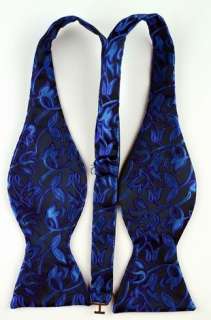 b61 blue Cashew flowers Embroidered silk mens self bow tie bowtie 