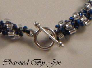 NEW SPIRAL Woven Seed Bead Bracelet MONTANA BLUE SILVER  