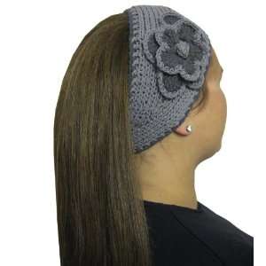  Grey Flower Warm Crochet Wide Headband