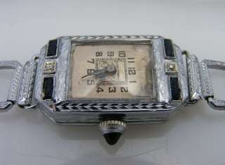 Antique 14Kt White Gold Sapphire Abra Watch 15 Jewel  