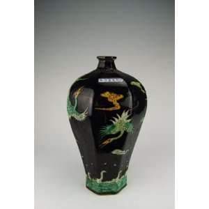  one Tri colored and Black glaze Porcelain Plum Vase 