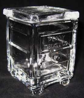 CRYSTAL GLASS PENNY TRUST CO. SAFE CANDY CONTAINER BANK  