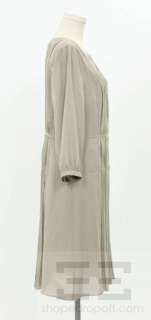 Burberry London Taupe Silk Pleated 3/4 Sleeve Dress Size US 12  
