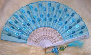 Light Blue Elegant Lace Spanish Wedding Party Hand Fan  