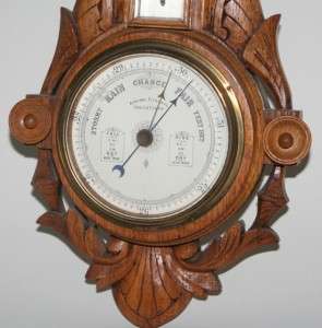   Fitzroy Wall Barometer Clock Thermometer Weather Station Carved  