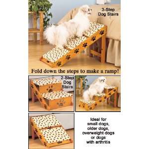  Dog Stairs 3 Step convertible Dog Ramp, Paw Print Pet 