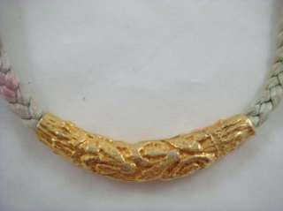 Vintage Cadoro Gold Brass Tone Textured Choker Sage Braided Rope 