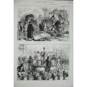   1876 Madrid Spain Octroi Water Supply Barrels Waggons