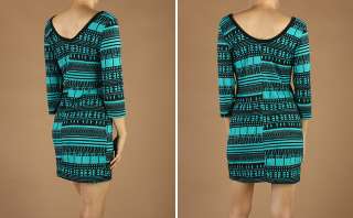   Print 3/4 Sleeve Fitted Stretch Jersey Knit Mini Dress PLUS SIZE NEW