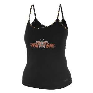  V Twin Apparel Butterfly Flames Cami, Black/Orange, Size 