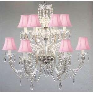  MURANO VENETIAN STYLE ALL CRYSTAL CHANDELIER WITH PINK 
