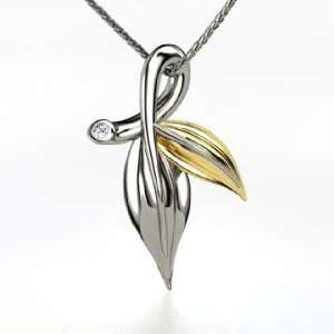  Laurel Leaf Pendant, 14K White Gold Necklace with Diamond 