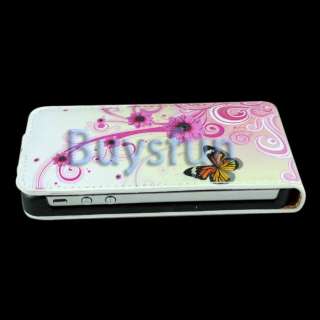 Purple flower butterfly Flip Leather Cover Case for Apple iPhone 4 4G 