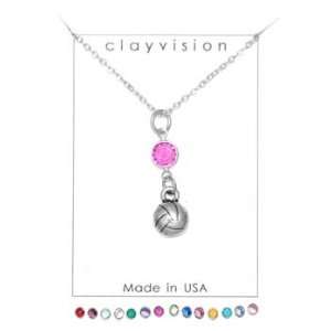 Clayvision Volleyball/Water Polo Charm Necklace with Birthstone/Team 