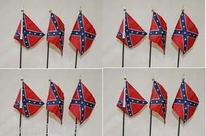   12 REBEL SOUTHERN CONFEDERATE BATTLE Stick 4x6 Inch FLAGS *USA MADE