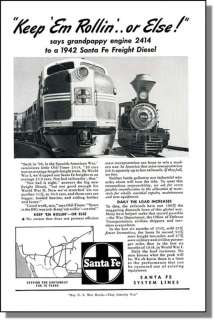 1942 Santa Fe Railroad Diesel & Steam, Train Photo Ad  