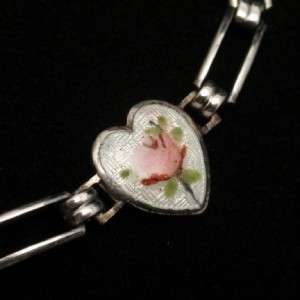 Heart Bracelet Vintage Enamel & Sterling Silver AEF Co  