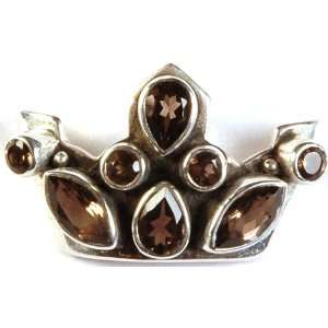  Faceted Smoky Quartz Crown Pendant   Sterling Silver 