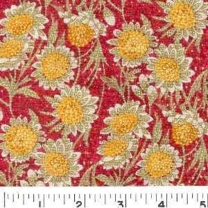  45 Wide MOSAIC SUNFLOWERS   RED Fabric By The Yard Arts 